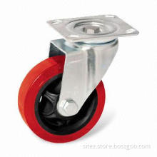 Red PU Caster with Double Bearings and Zinc-plated Housing